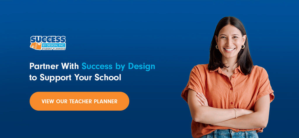 A female teacher in an orange short sleeve button up shirt